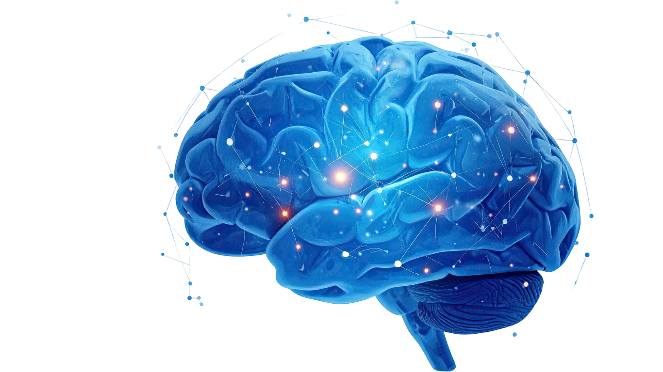 A glowing neural-network brain — the reasoning core that the four-layer Wersel Stack is engineered to keep explainable and auditable.